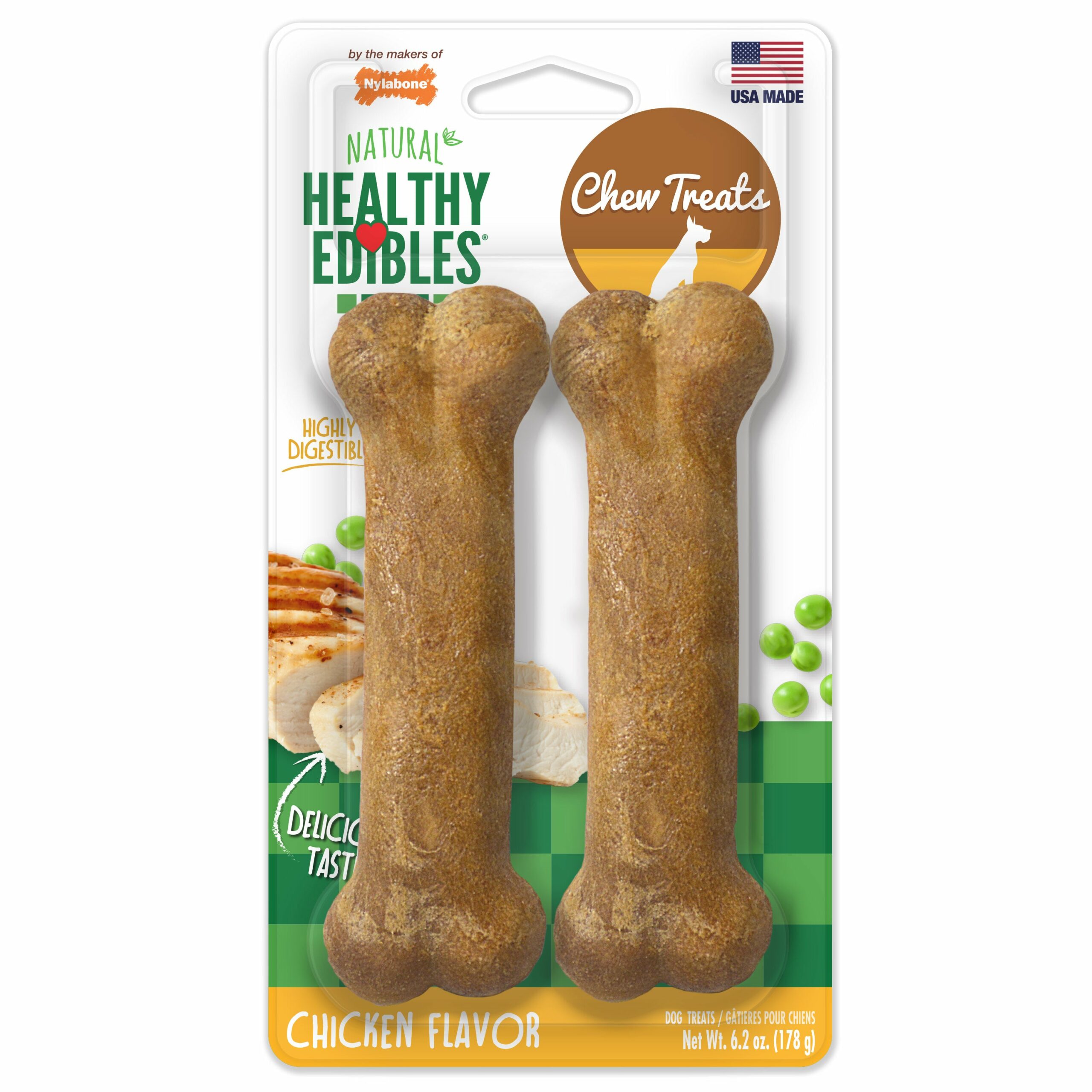 Nylabone Healthy Edibles All-Natural Long Lasting Bacon Flavor Chew Treats Medium/Wolf (2 Count)