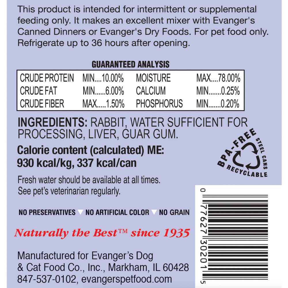 Evangers Grain Free Rabbit Canned Dog and Cat Food