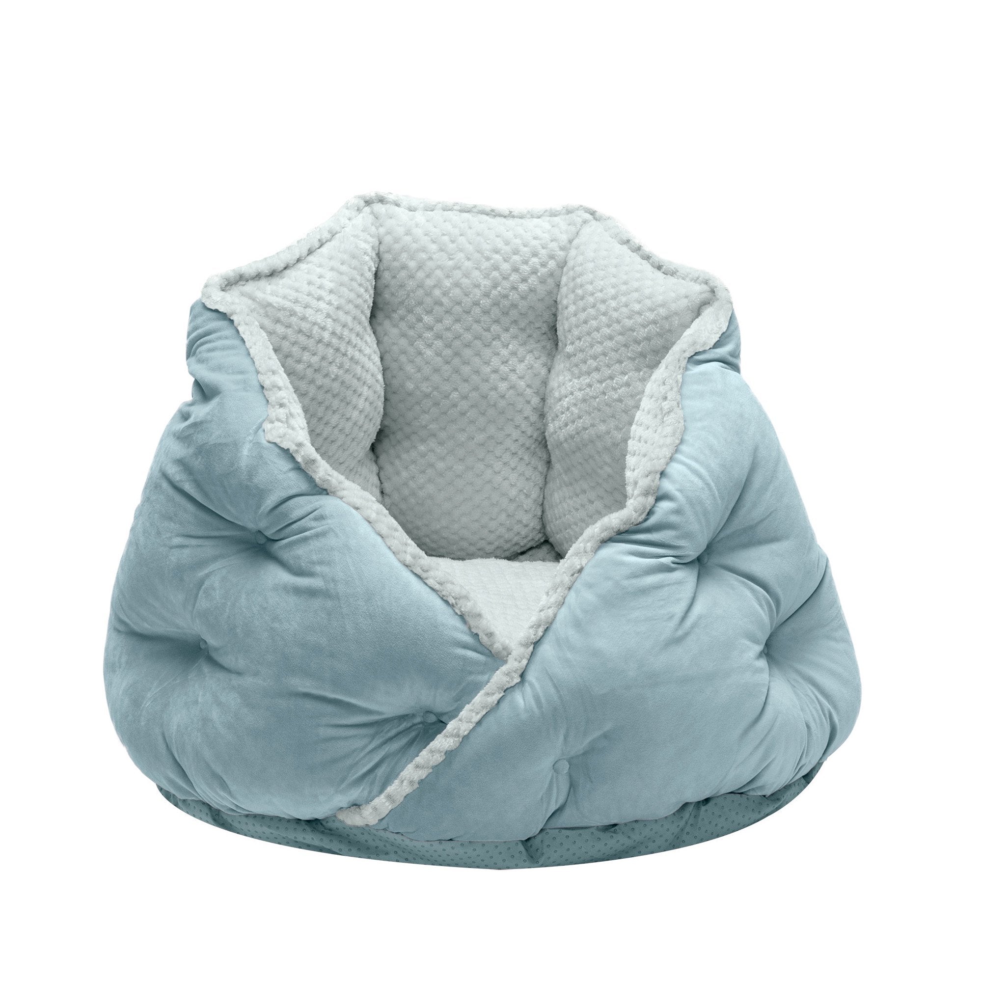 FurHaven Minky Faux Fur & Velvet Calming Hug Bed – Medium 24″, Aquamarine