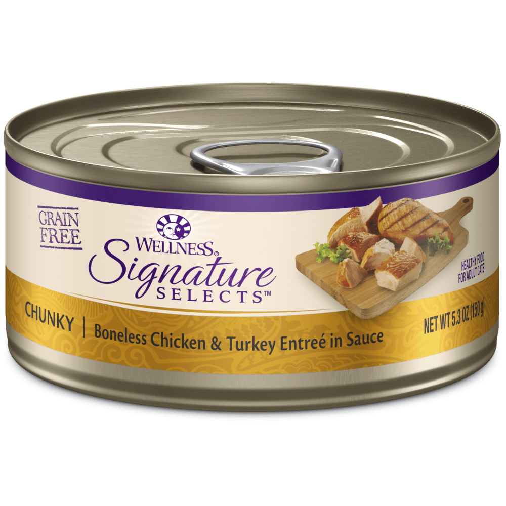 Wellness Signature Selects Grain Free Natural Chunky White Meat Chicken and Turkey Entree in Sauce Wet Canned Cat Food