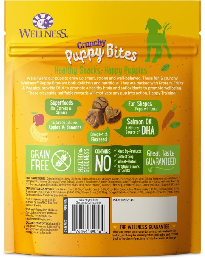 Wellness Natural Grain Free Crunchy Puppy Bites Chicken and Carrots Recipe Dog Treats