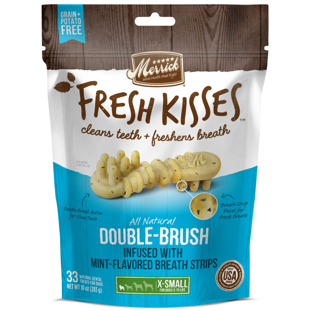 Merrick Fresh Kisses Grain Free Mint Breath Strips Extra Small Dental Dog Treats