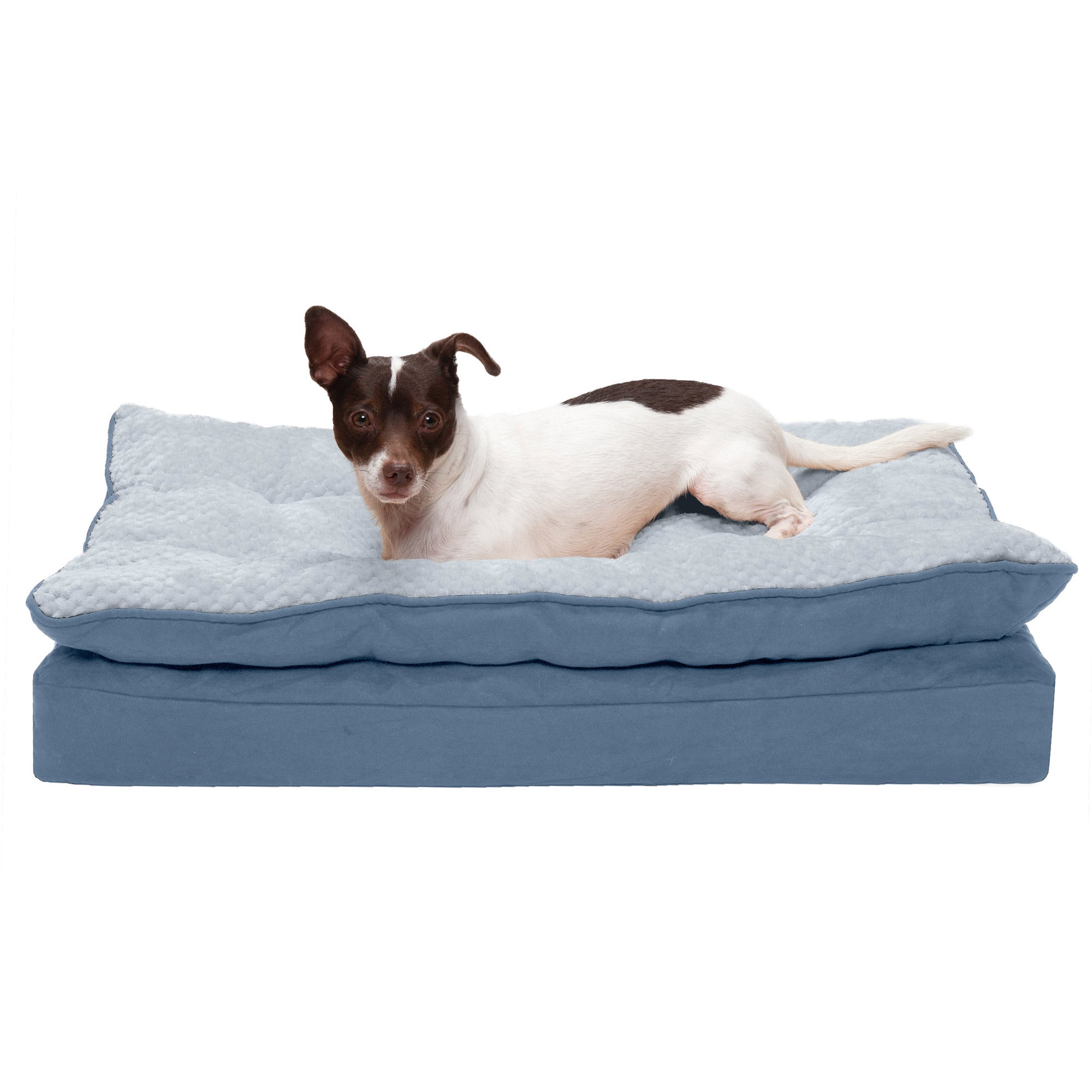 FurHaven Minky Faux Fur & Suede Pillow-Top Orthopedic Dog Bed – Medium, Stonewash Blue