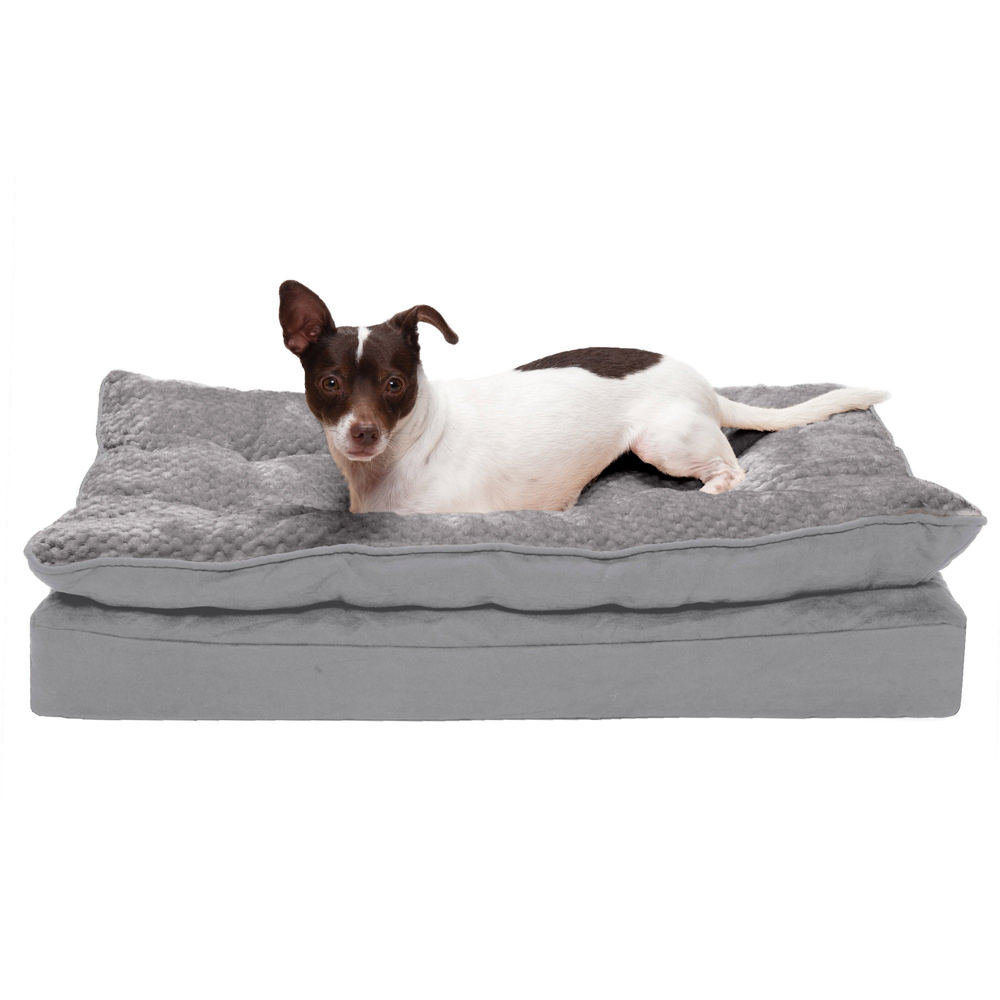 FurHaven Minky Faux Fur & Suede Pillow-Top Orthopedic Dog Bed – Medium, Titanium Gray