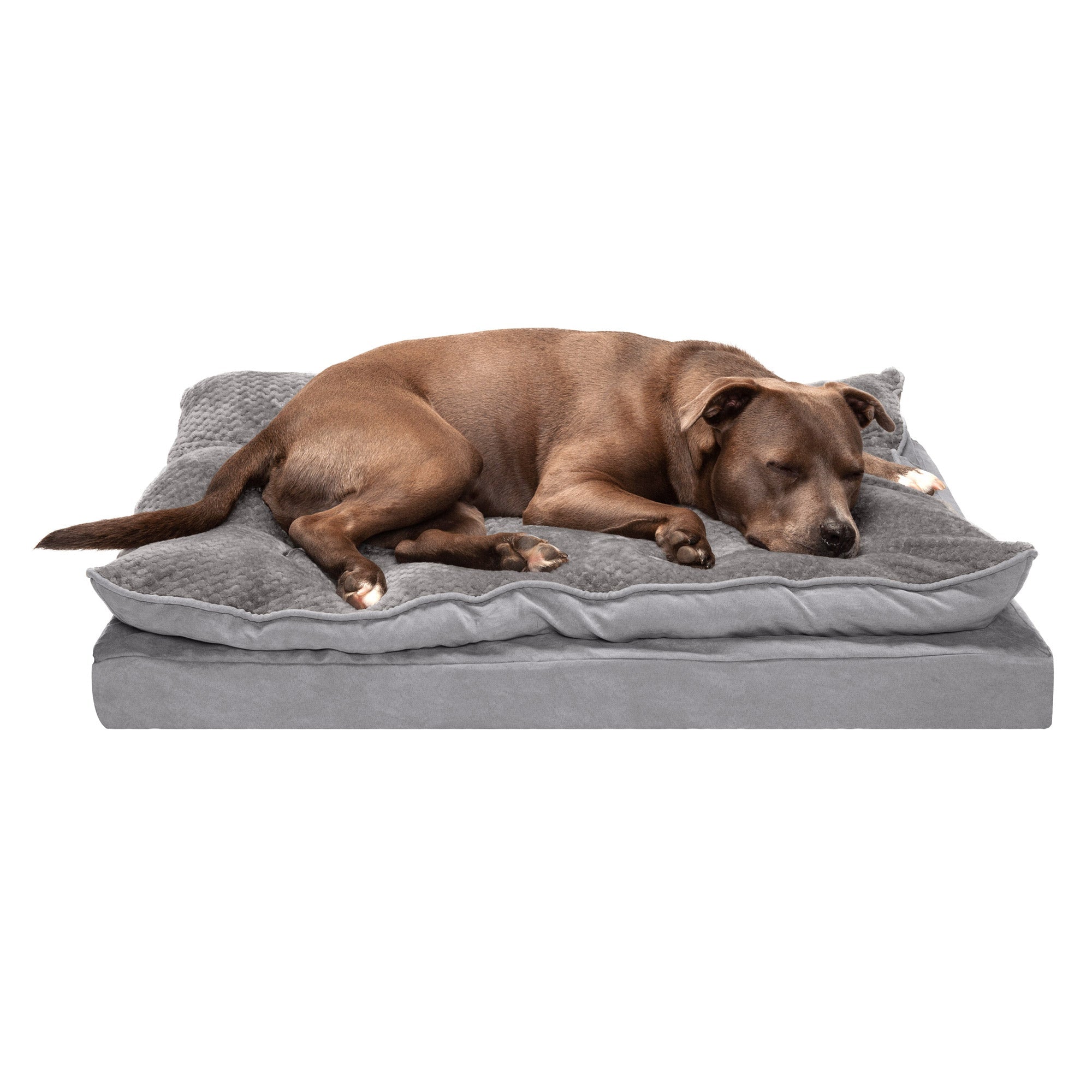 FurHaven Minky Faux Fur & Suede Pillow-Top Orthopedic Dog Bed – Large, Titanium Gray