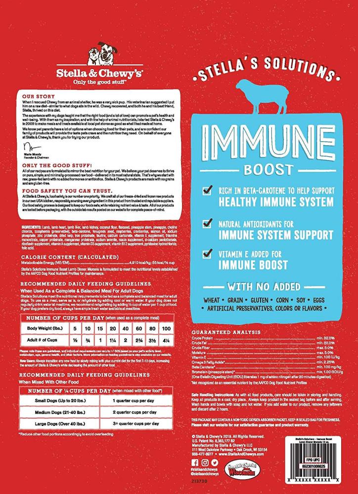 Stella & Chewy’s Stella’s Solutions Grain Free Immune Boost Grass Fed Lamb Dinner Morsels Freeze-Dried Raw Dog Food