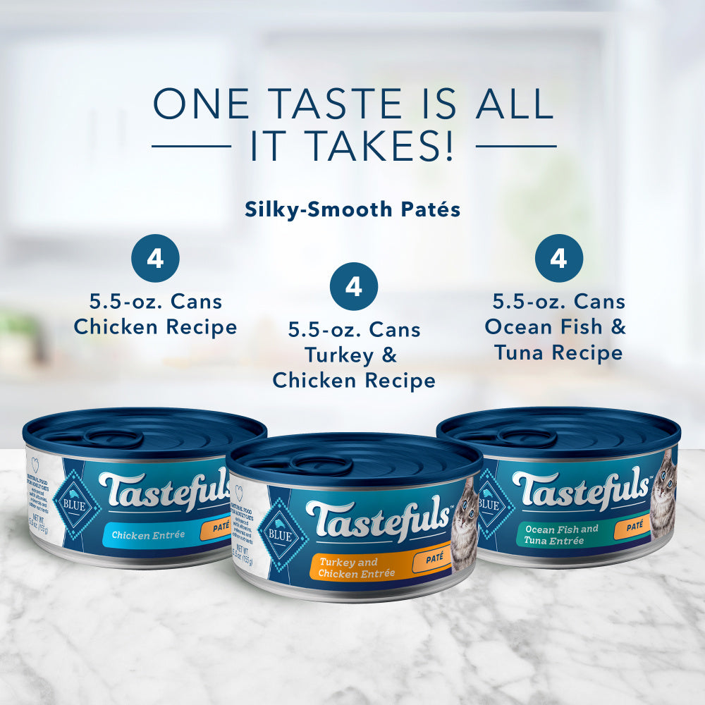 Blue Buffalo Tastefuls Natural Pate Variety Pack Chicken, Turkey, Chicken & Ocean Fish, Tuna Entrees Wet Cat Food