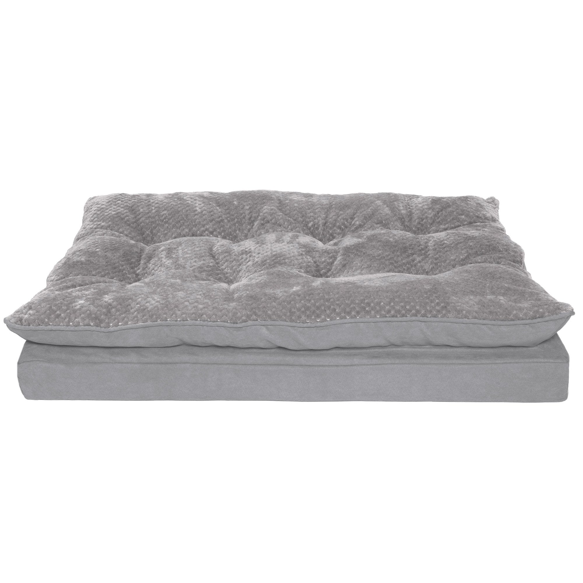 FurHaven Minky Faux Fur & Suede Pillow-Top Orthopedic Dog Bed – Large, Titanium Gray