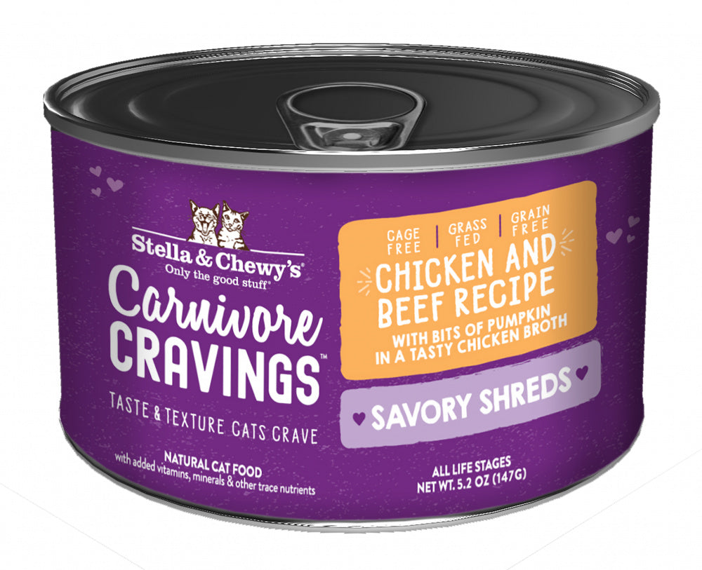 Stella & Chewy’s Carnivore Cravings Savory Shreds Chicken & Beef Dinner in Broth Wet Cat Food