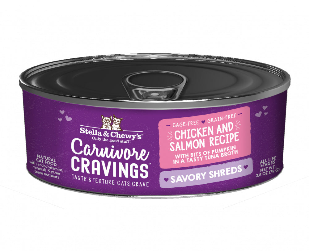 Stella & Chewy’s Carnivore Cravings Savory Shreds Chicken & Salmon Dinner in Broth Wet Cat Food