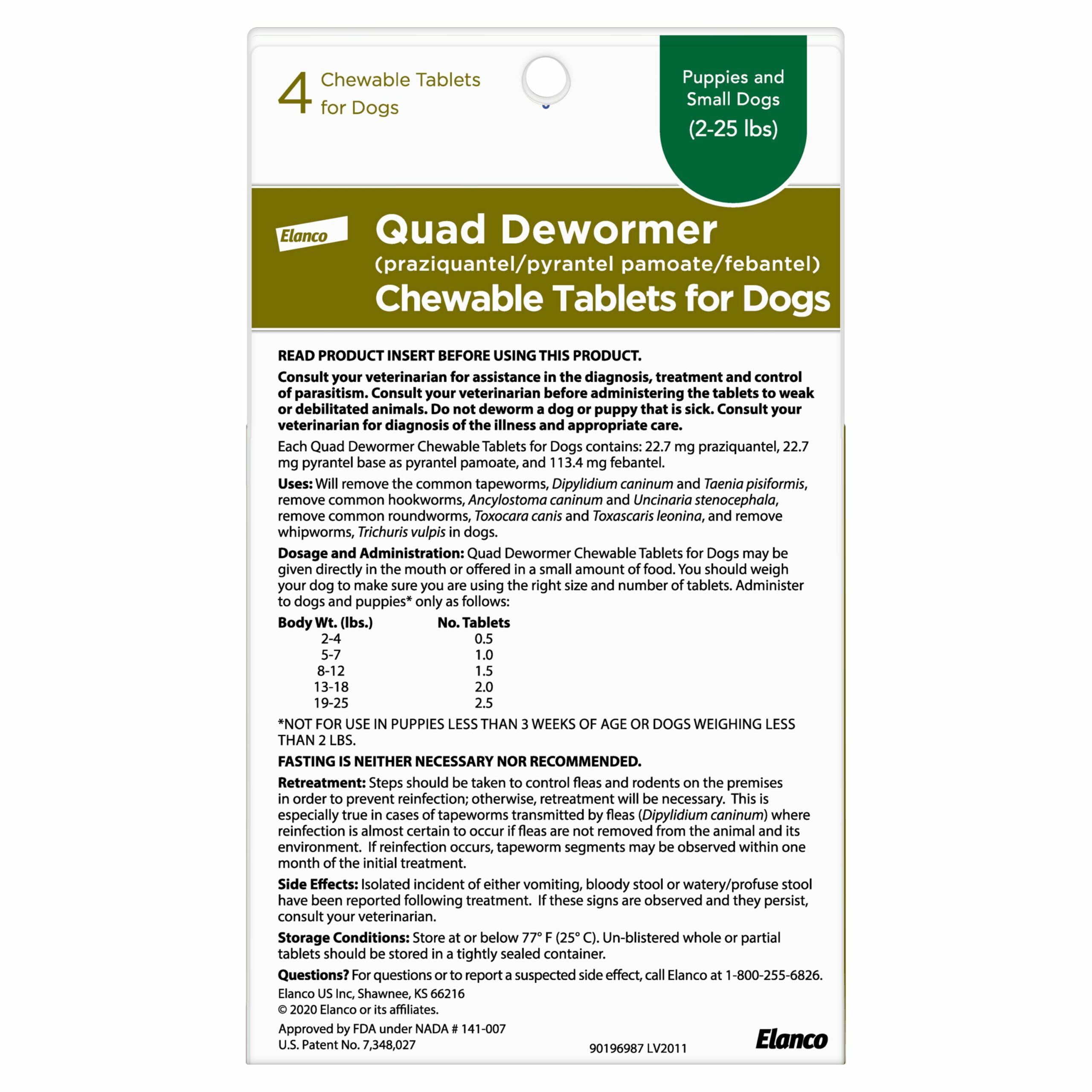 Elanco Quad Dewormer for Small Dogs, 4ct.