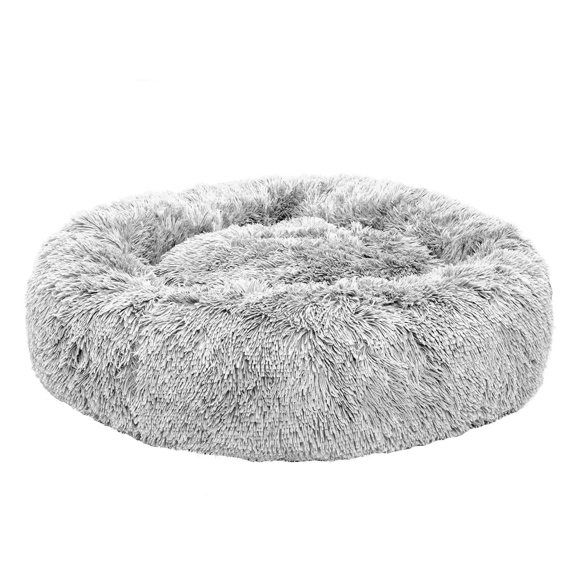 FurHaven Calming Cuddler Long Fur Donut Bed – Large 36″, Mist Gray