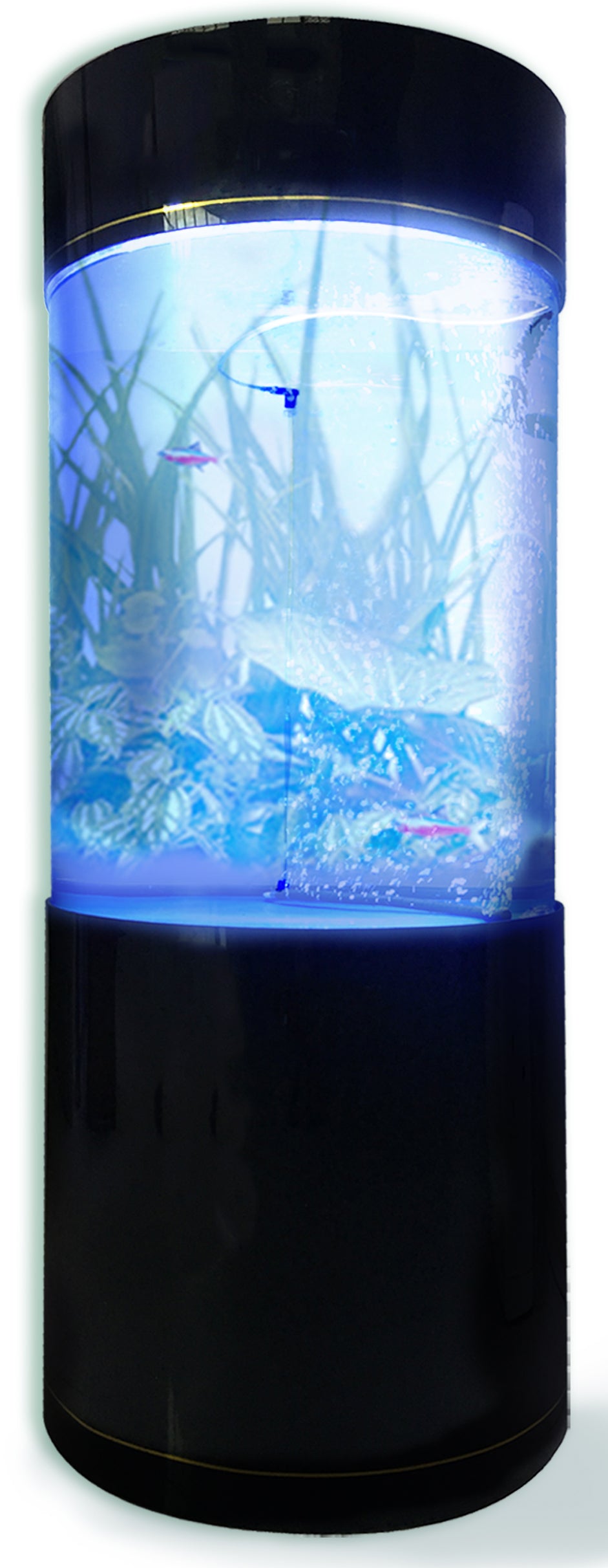 Penn-Plax Water World Luxury Large Cylinder Acrylic Aquarium with Built-In Stand and Storage Top, 53 Gal