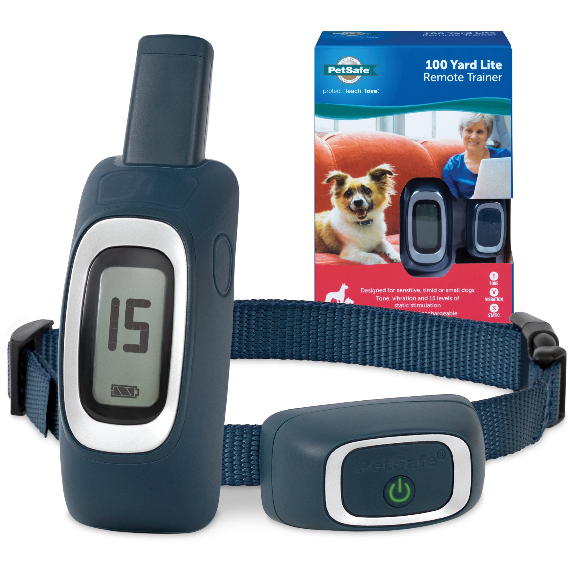 PetSafe 100 Yard Remote Training Collar – Small or Medium Dogs – Choose from Tone, Vibration, or 15 Levels of Static Stimulation – Short Range Option for Training Off Leash Dogs