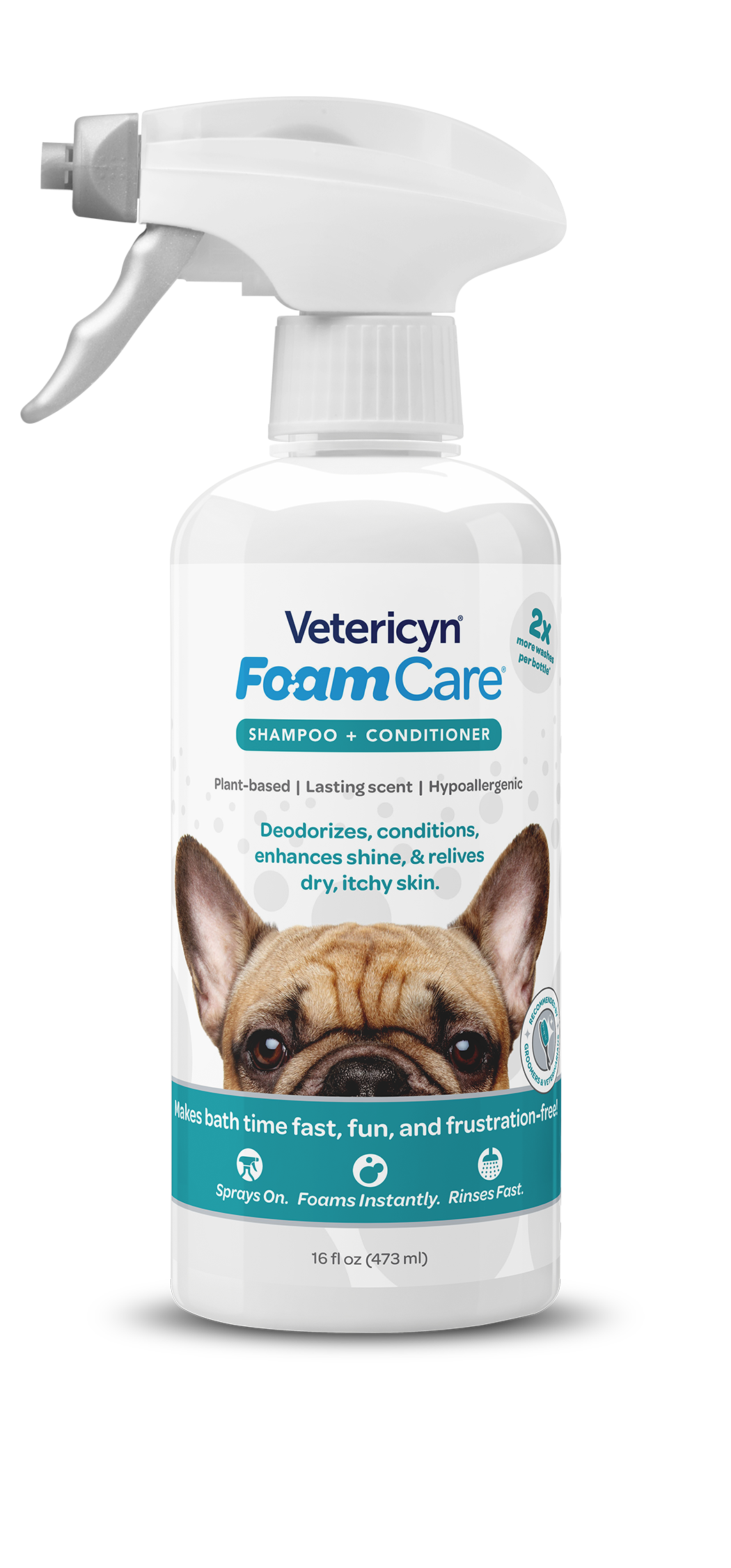 Vetericyn FoamCare Sprayable Shampoo + Conditioner for Dogs & Cats, 16-ounce