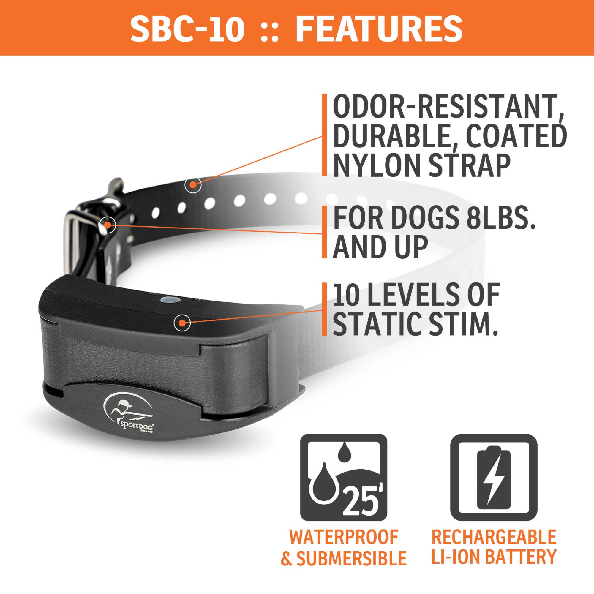 SportDOG Brand NoBark 10 Collar – Rechargeable, Programmable Bark Collar – Waterproof & Submersible, Black