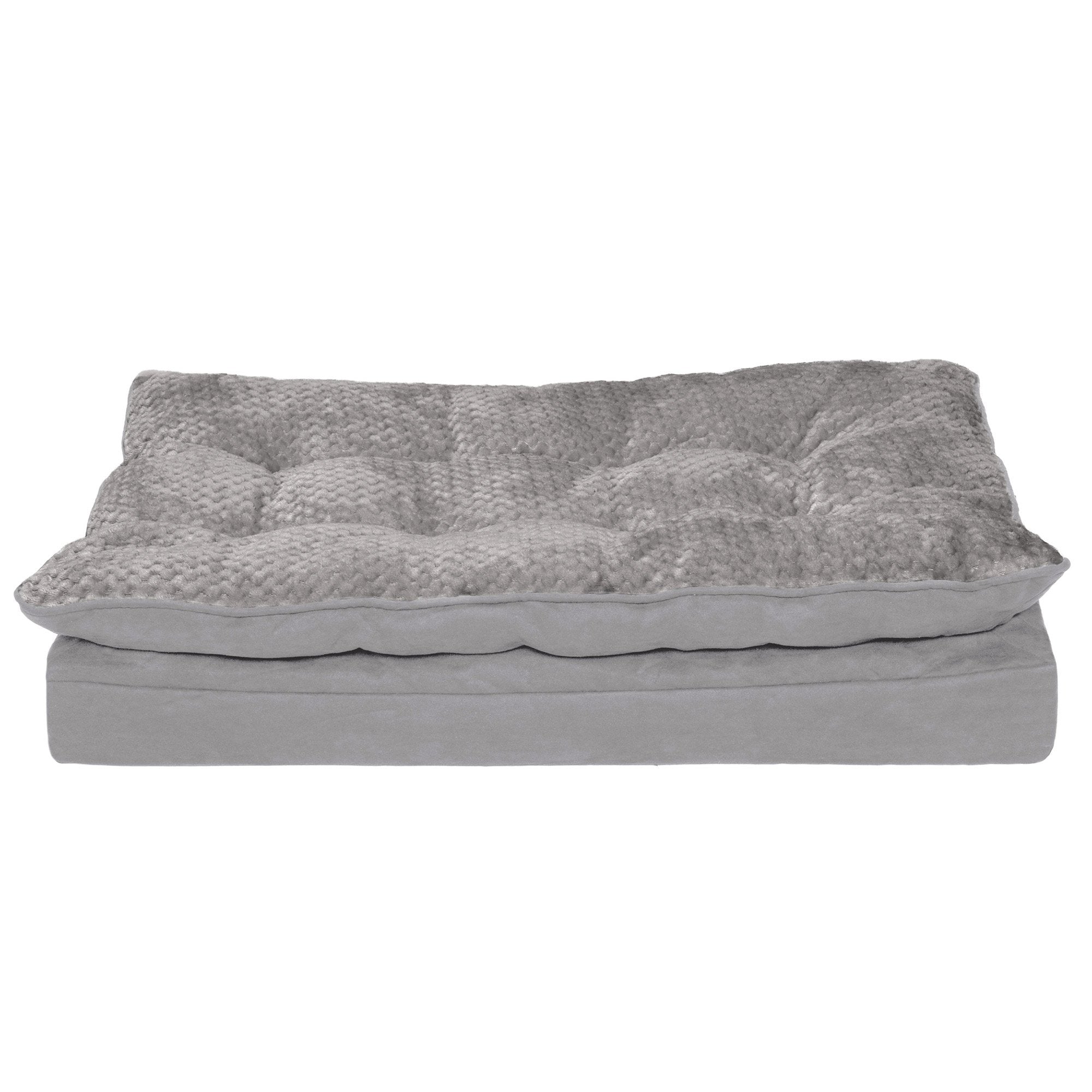 FurHaven Minky Faux Fur & Suede Pillow-Top Orthopedic Dog Bed – Medium, Titanium Gray