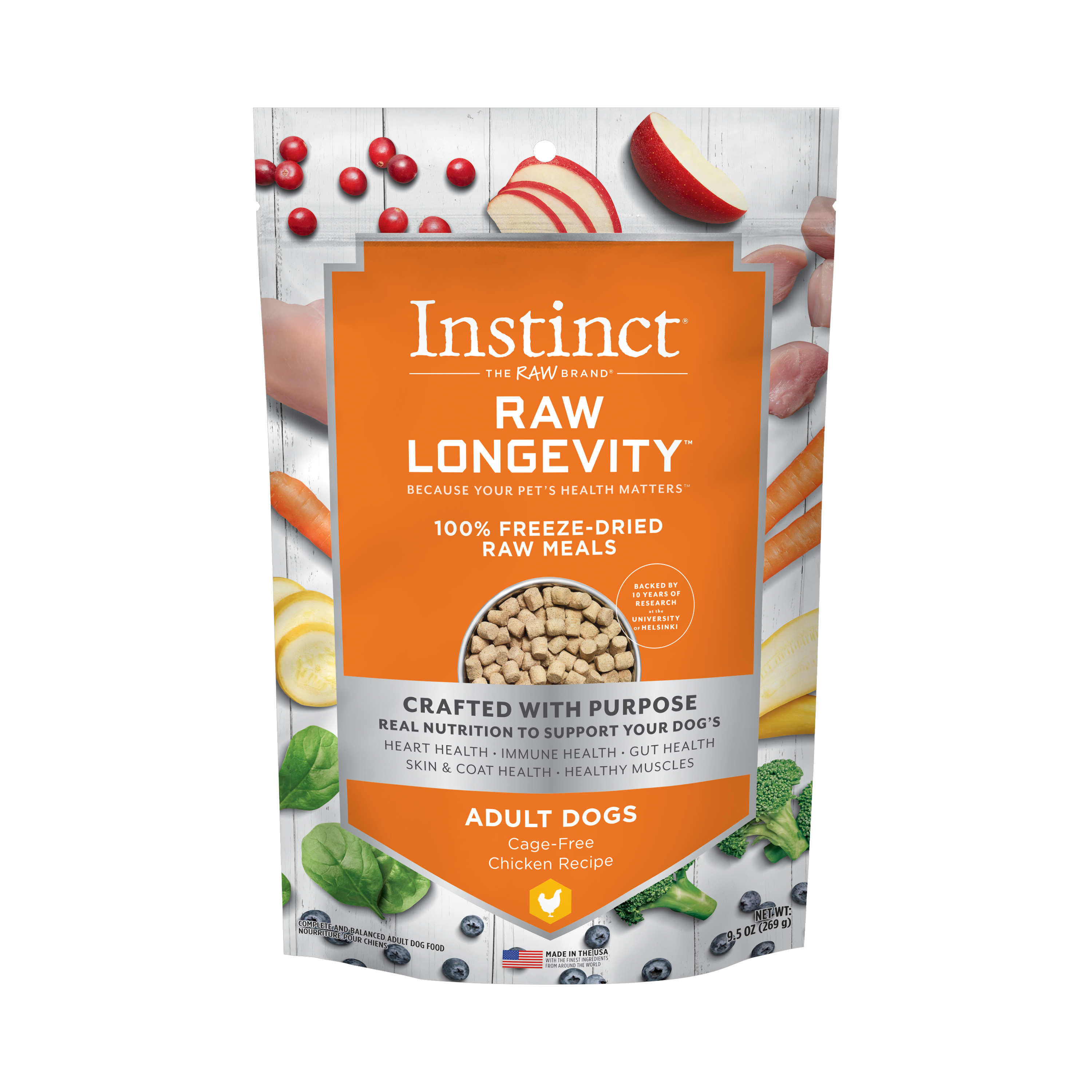 Instinct Raw Longevity Adult Freeze-Dried Chicken Bites Dog Food, 9.5 oz. Bag