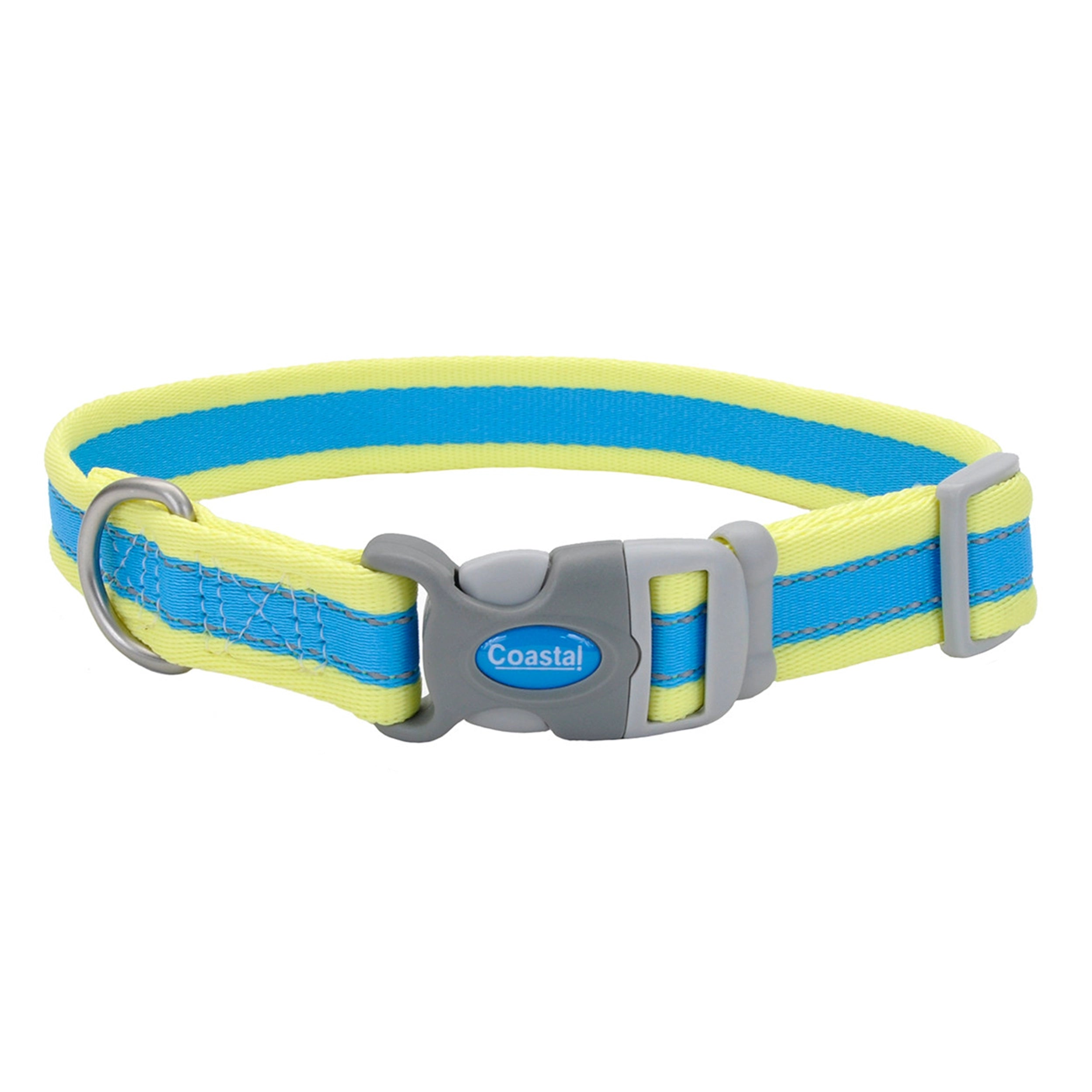 Pro Reflective Adjustable Dog Collar, Blue and Yellow, Medium